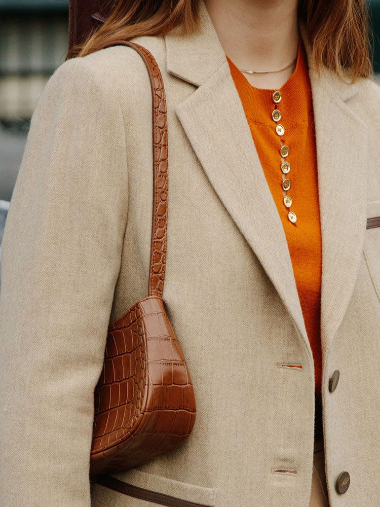 Vintage Cream Khaki & Brown Color Block Blazer GOELIA