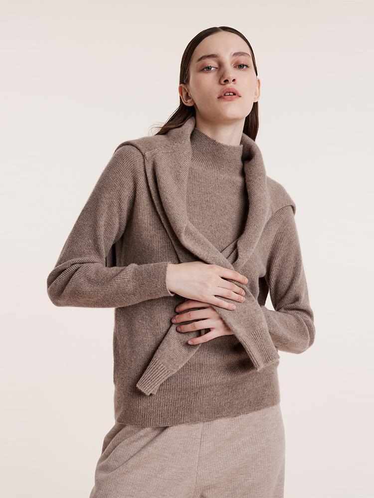 Coffee Seamless Mock Neck Cashmere Sweater GOELIA