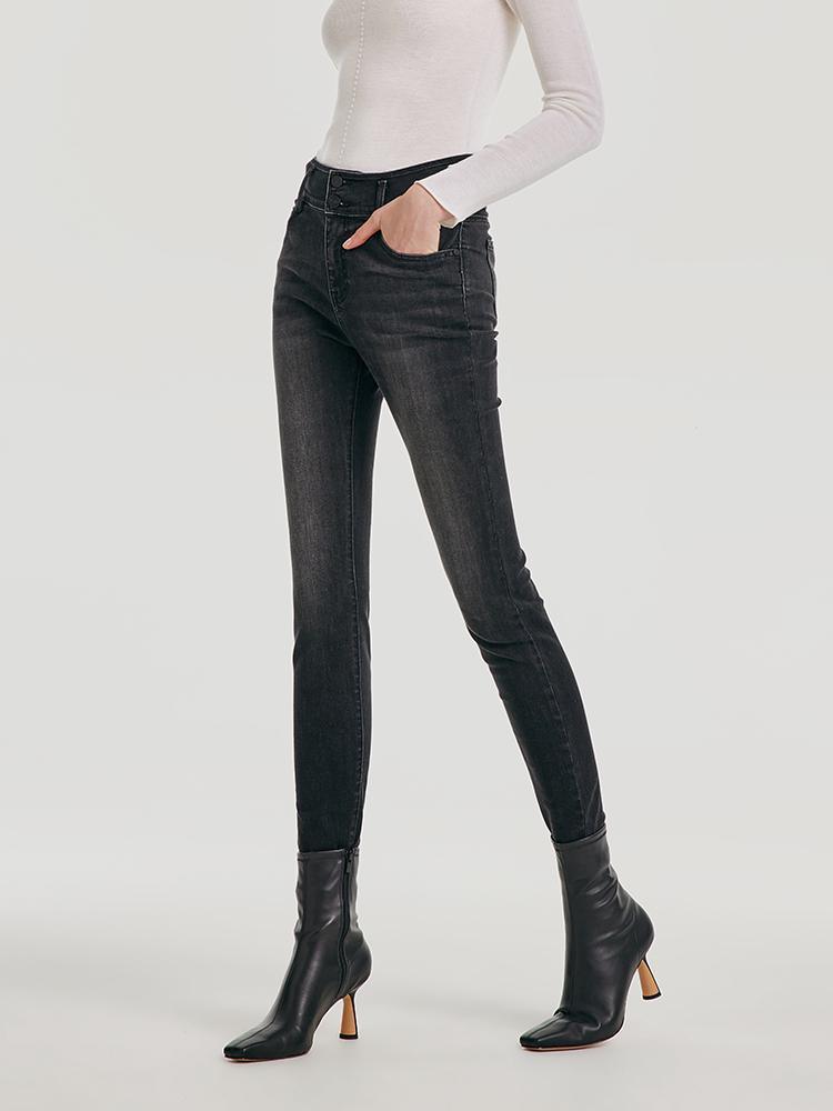 Leggings aus Stretch-Denim mit hoher Taille 