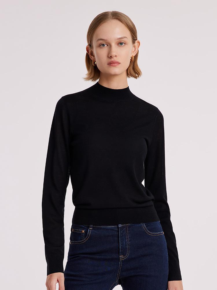 Machine Washable Wool Slim Mock Neck Sweater GOELIA