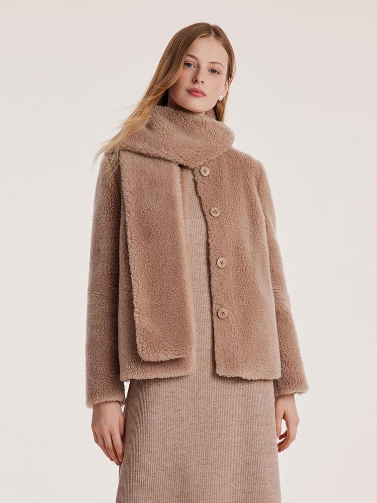 Light Camel Velour Short Coat GOELIA