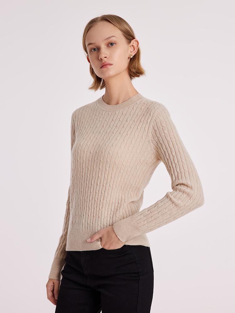 Pure Cashmere Seamless Cable Knit Sweater GOELIA