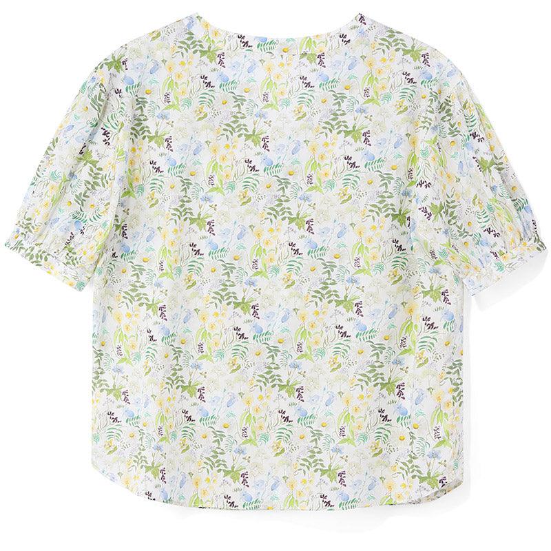 Oversized Crop V-Neck LIBERTY Printed Shirt GOELIA