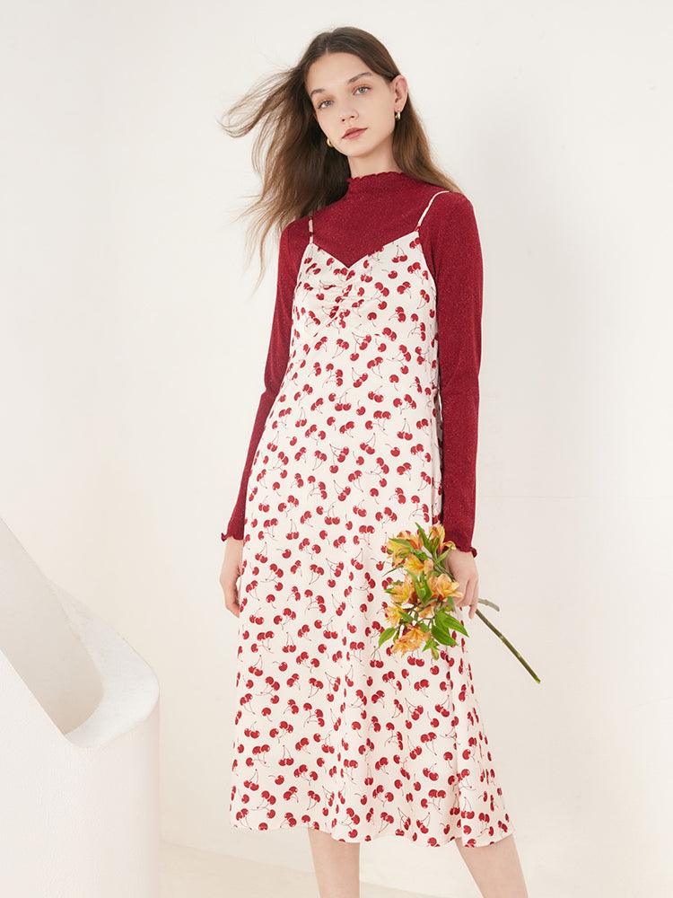 Red  Floral Two-piece Dress GOELIA