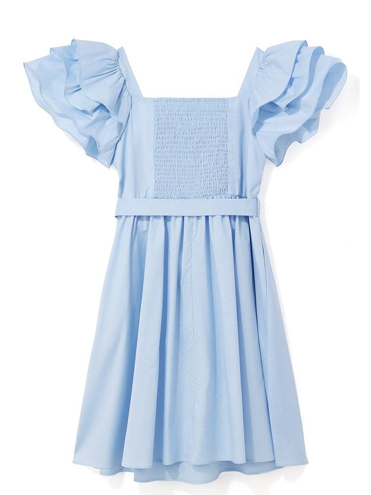 Ruffle Sleeve Square Neck Cotton Dress GOELIA