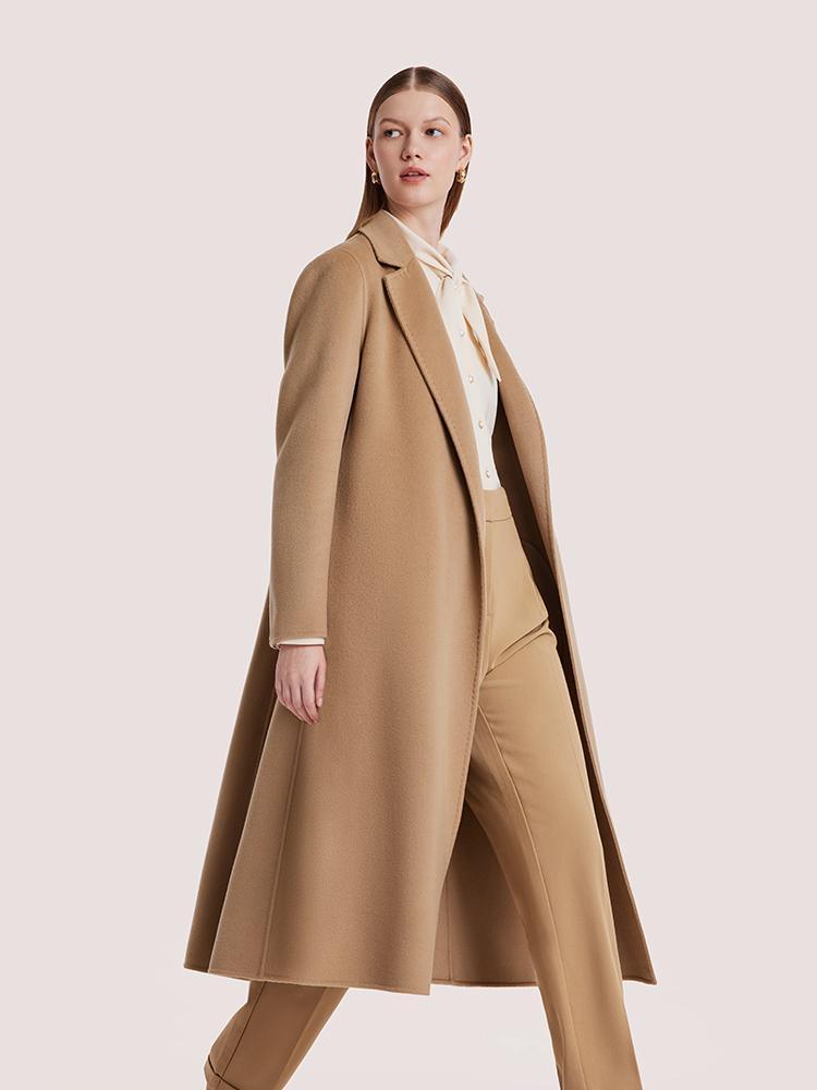 Camel Wool Double-Faced Notched Lapel Coat GOELIA