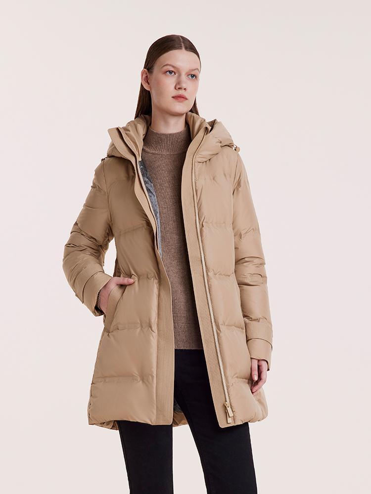 Hooded Mid-Length Goose Down Garment With Belt GOELIA