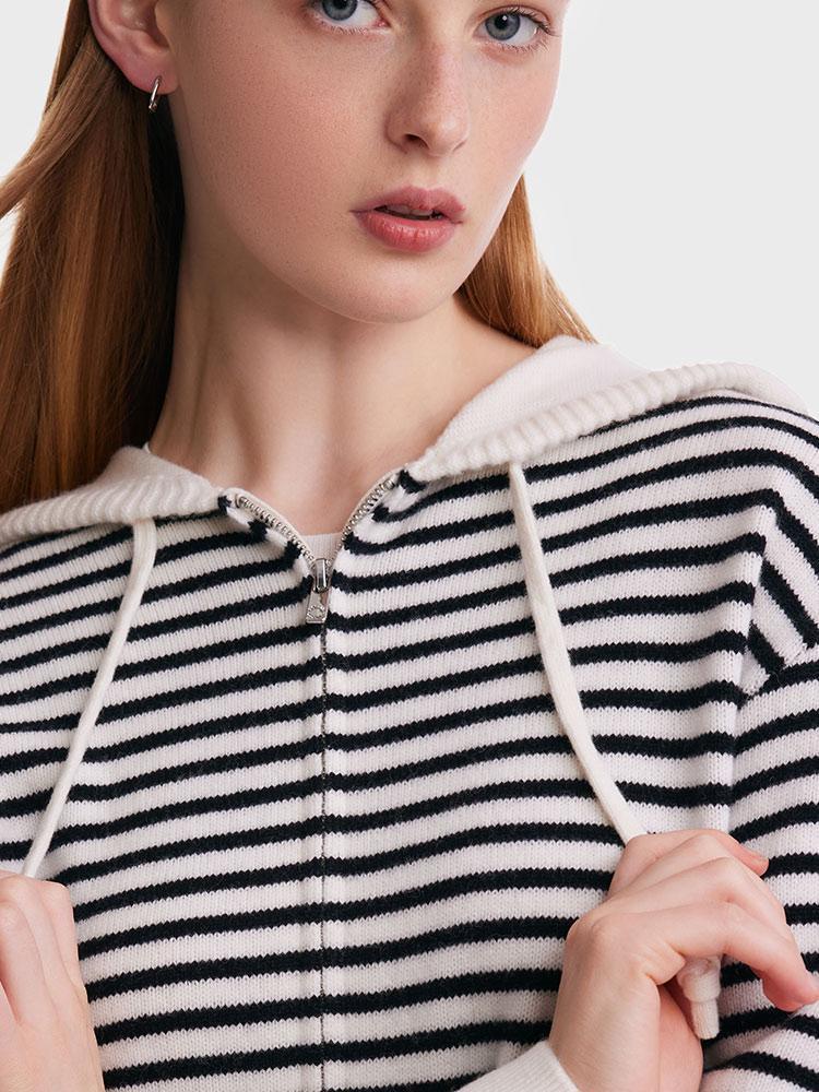 Woolen Striped Hooded Cardigan GOELIA