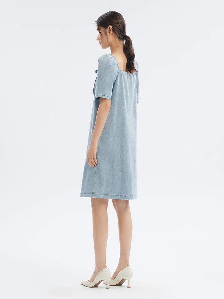 Square Neck Denim Dress GOELIA