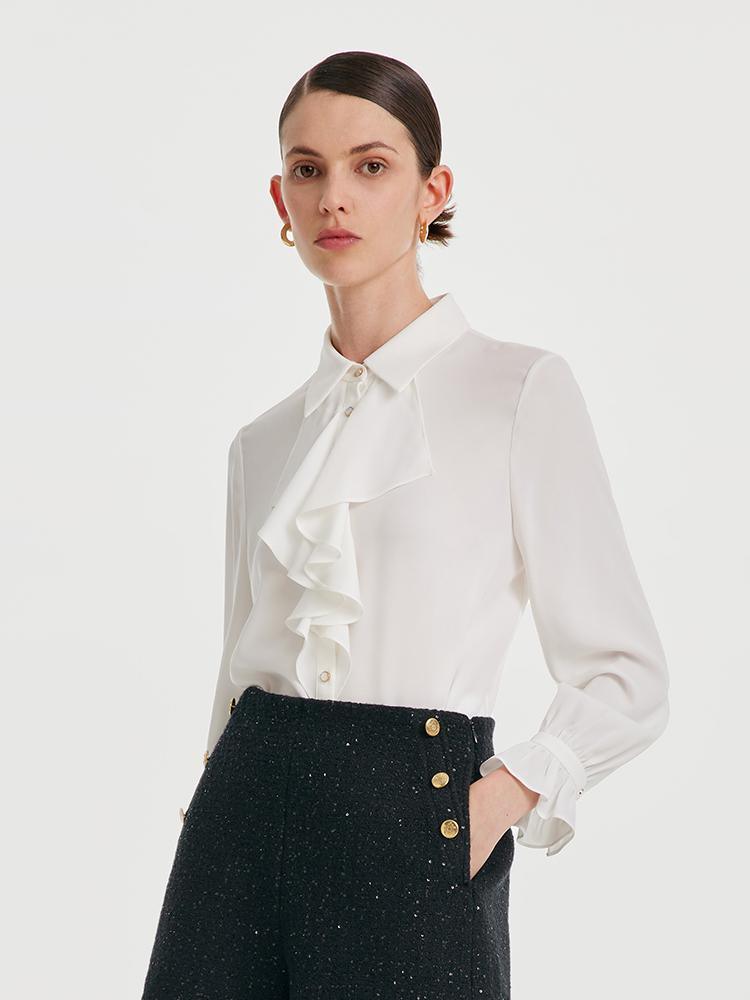 Acetate Ruffle Stand Collar Shirt GOELIA