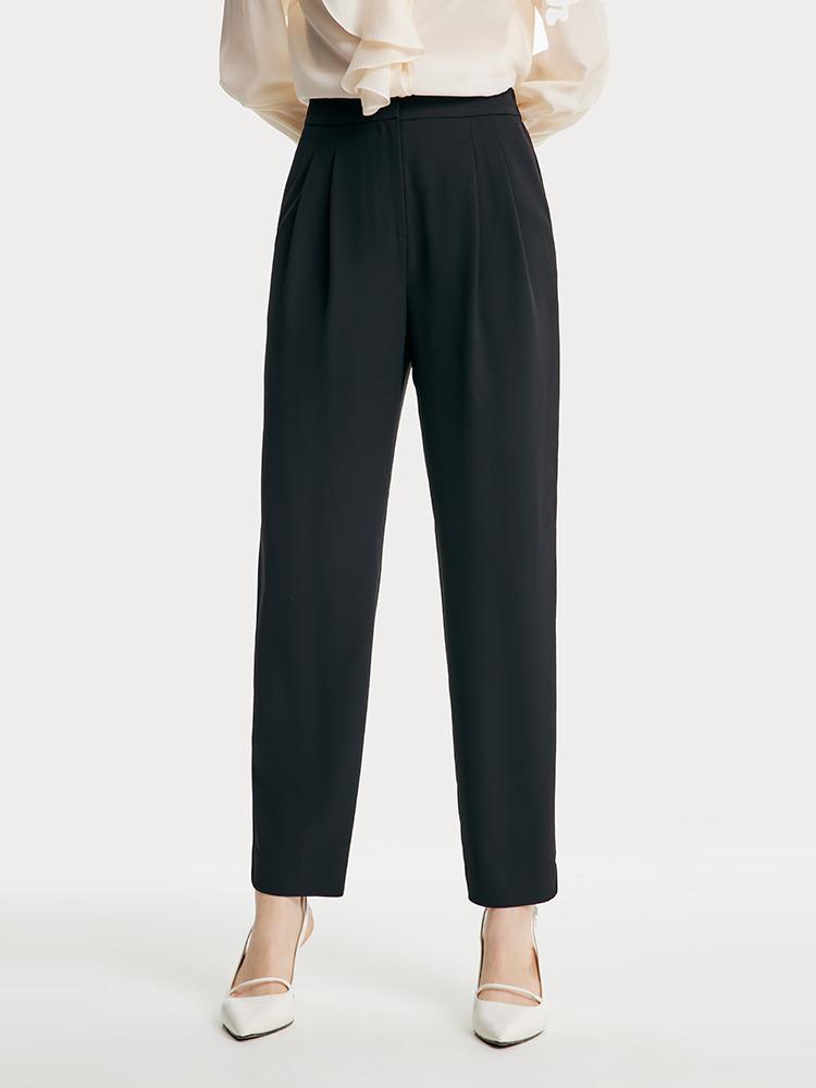 Black Ruched Narrow Leg Pants GOELIA