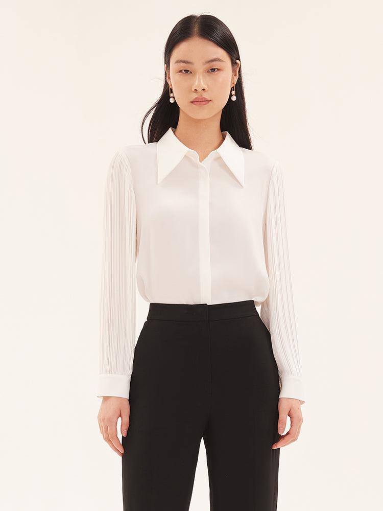 White Acetate Patchwork Pleated Shirt GOELIA