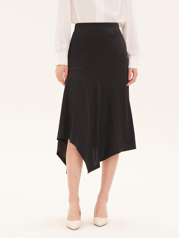 Black Tencel Asymmetrical Skirt GOELIA