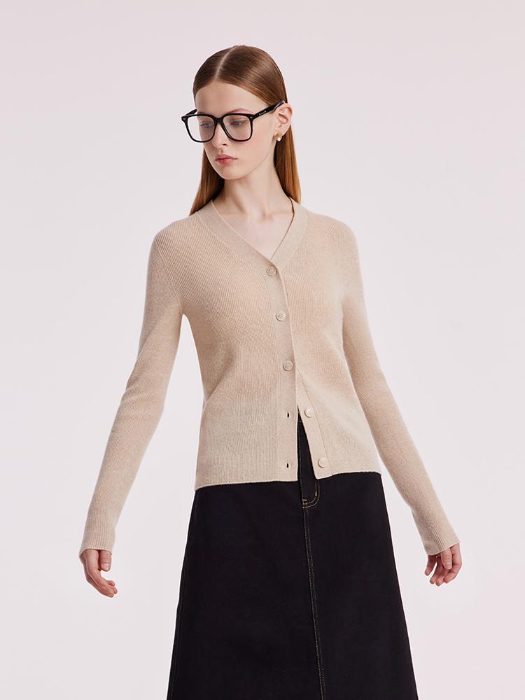 Beige Seamless Cashmere Cardigan GOELIA