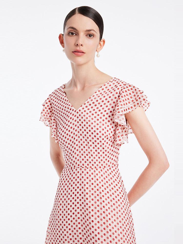 Polka Dots Ruffle Sleeve Dress GOELIA