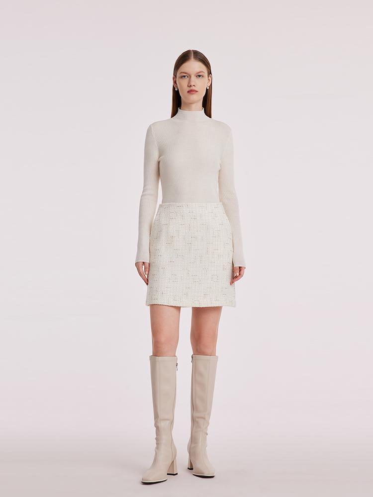 White A-Line Tweed Mini Skirt GOELIA