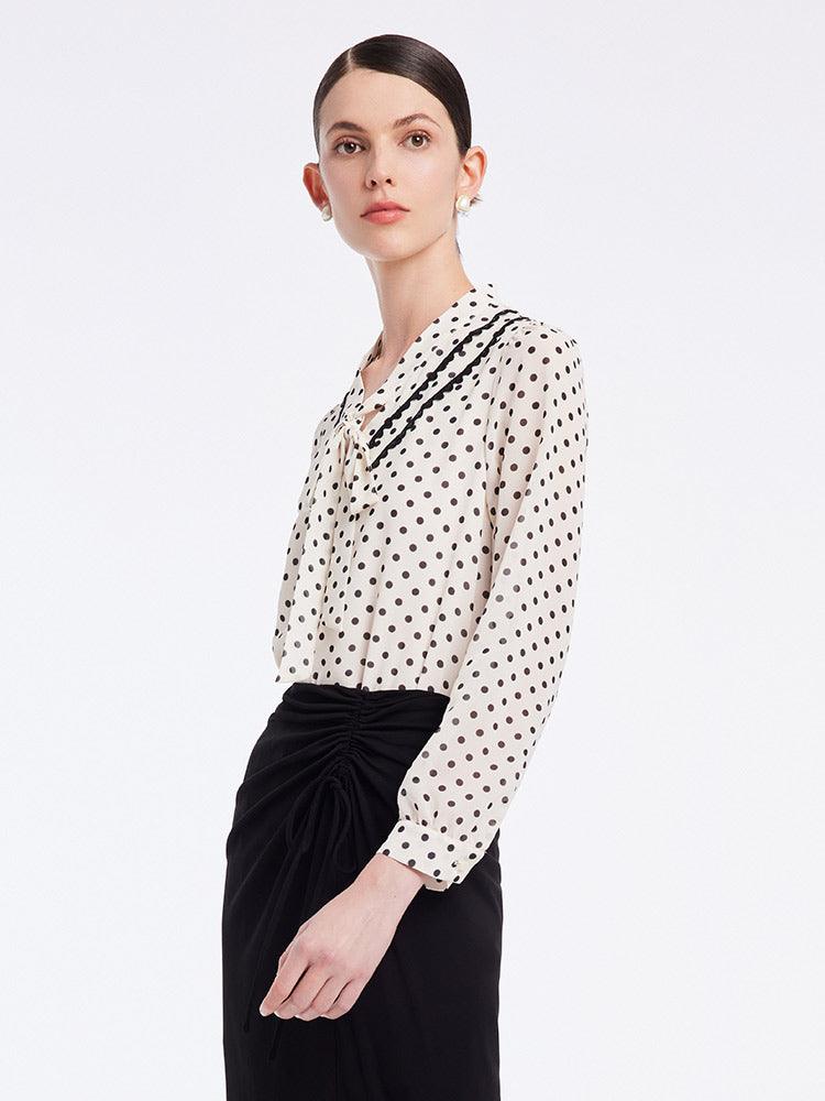 Polka Dots Tie Neck Shirt GOELIA