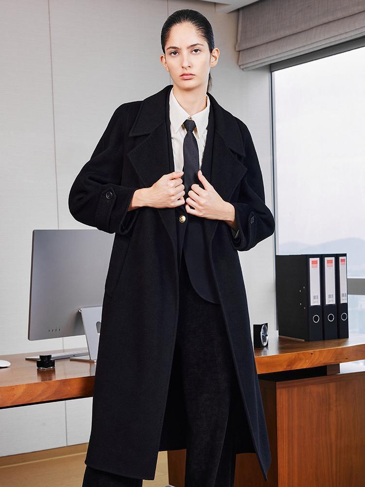 Wool And Cashmere Double-Faced Lapel Coat With Belt GOELIA