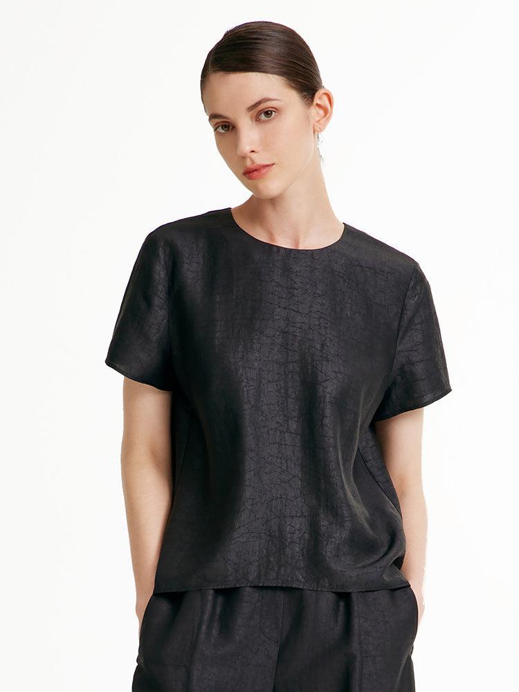 Xiangyun Silk Short Sleeve Woven Top GOELIA