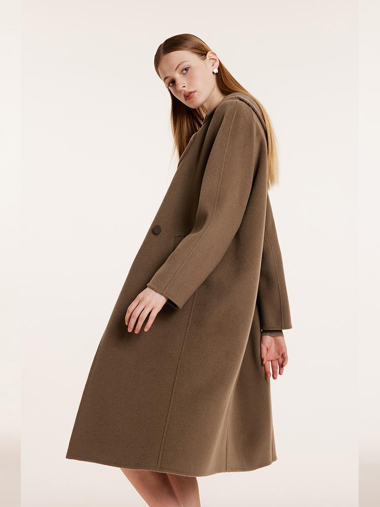 Coffee Tencel Wool Double-Faced Coat GOELIA