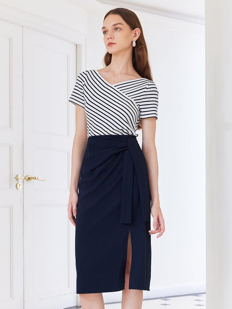 Blue and White Stripe Suit T-shirt&Skirt GOELIA