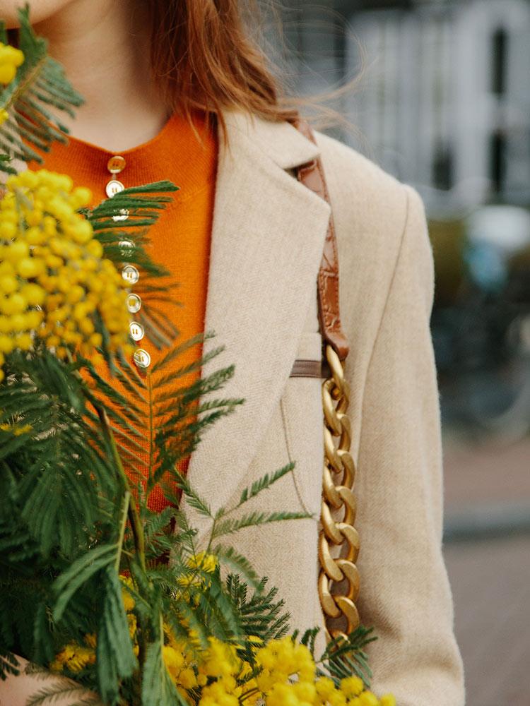 Vintage Cream Khaki & Brown Color Block Blazer GOELIA