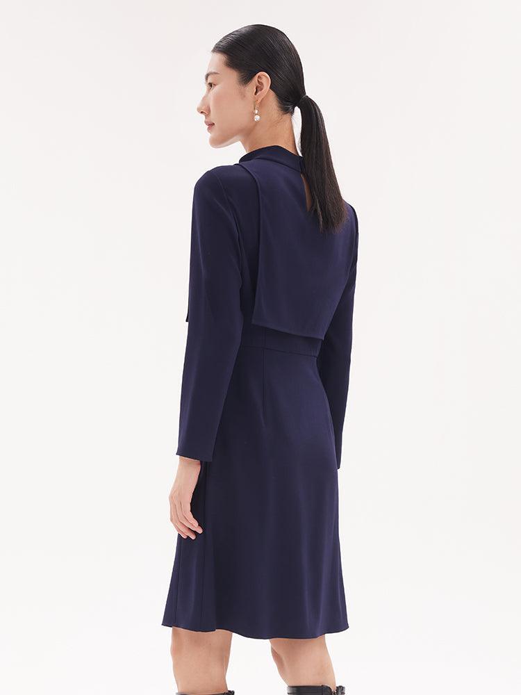 Triacetate Stand Collar Fitted-Waist Dress GOELIA