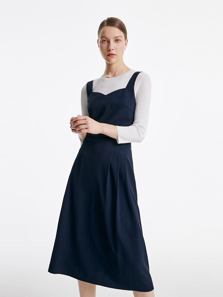 Dark Navy Three-Piece Suit (Vest + Half Skirt + Lining) GOELIA