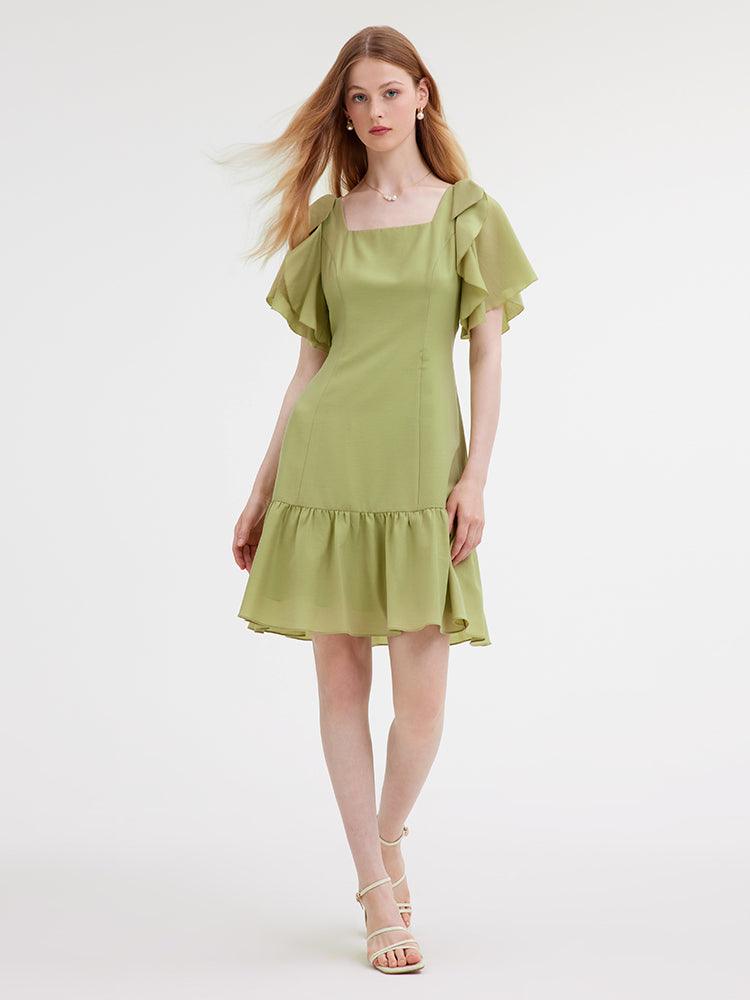 Acetate Ruffle Sleeve Dress GOELIA