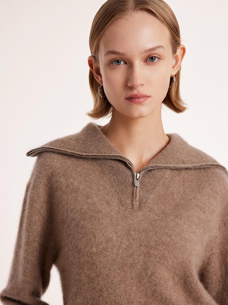 Pure Cashmere Zippered Lapel Sweater GOELIA