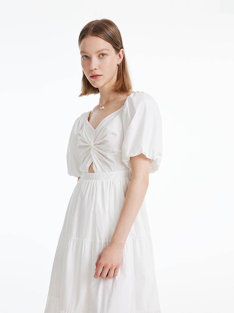 White Puff Sleeve Dress GOELIA