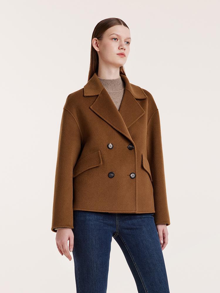 Wool And Cashmere Double-Faced Notched Lapel Short Coat GOELIA