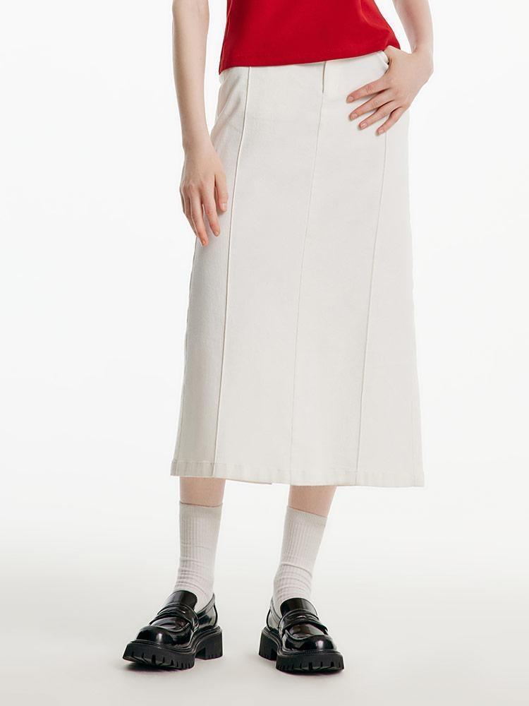 Split White Denim Long Skirt With Belt GOELIA