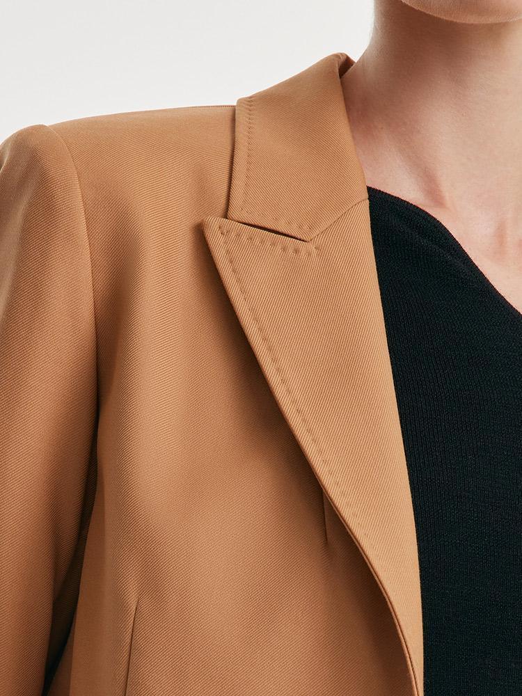 Camel Worsted Wool Cropped Blazer GOELIA