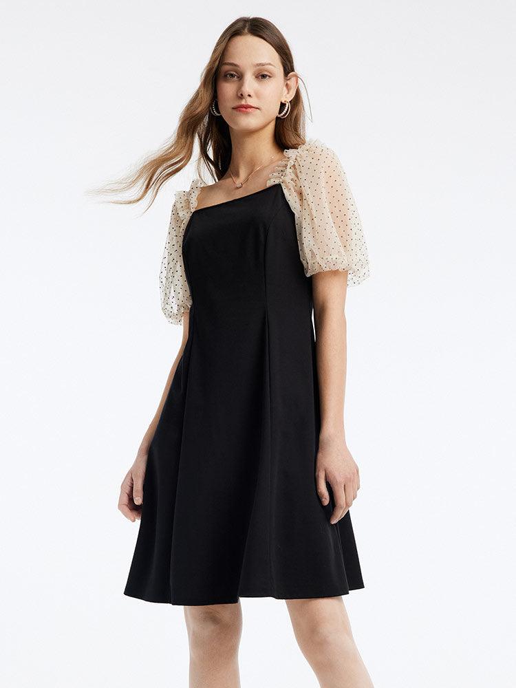 Square Neck Puff Sleeve Knitted Dress GOELIA