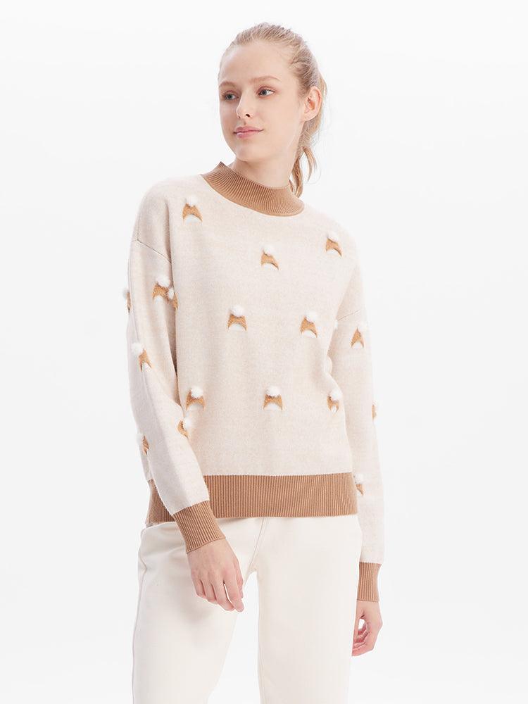 Beige New Winter Collection Woolen Jacquard  Sweater GOELIA