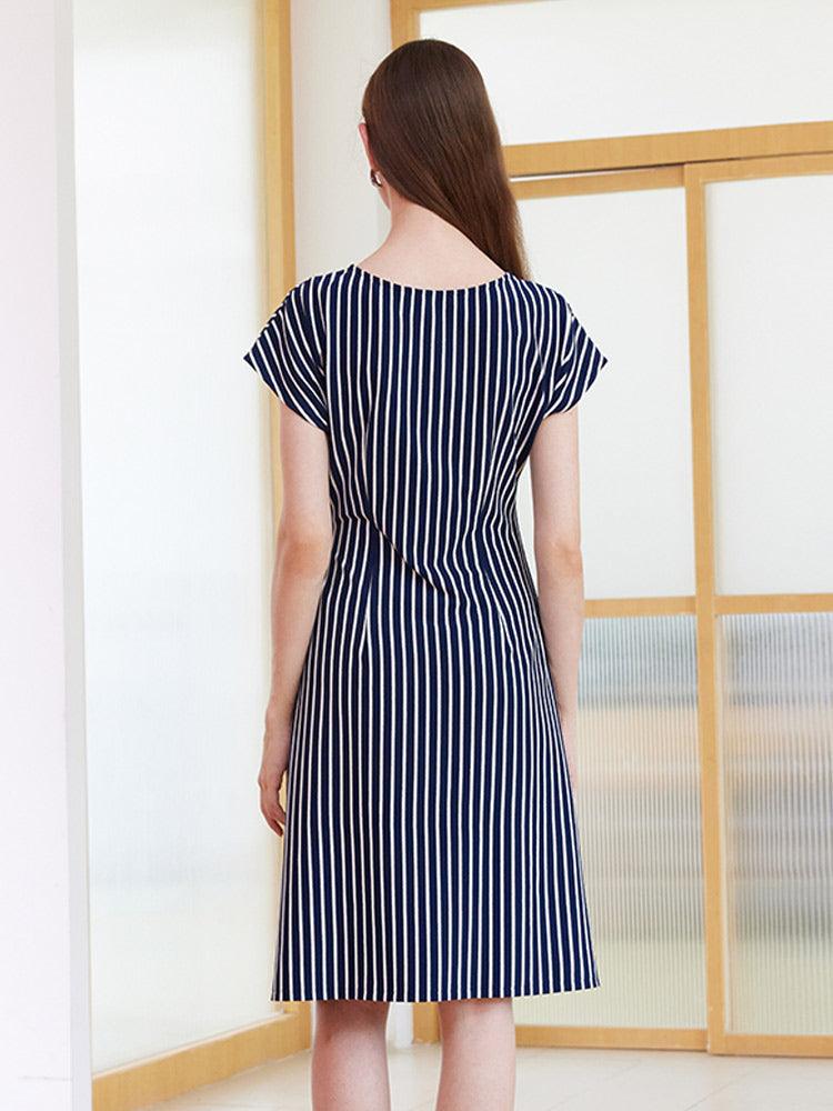 Navy Blue Stripe Wrap Dress GOELIA