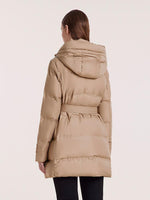 Hooded Mid-Length Goose Down Garment With Belt GOELIA