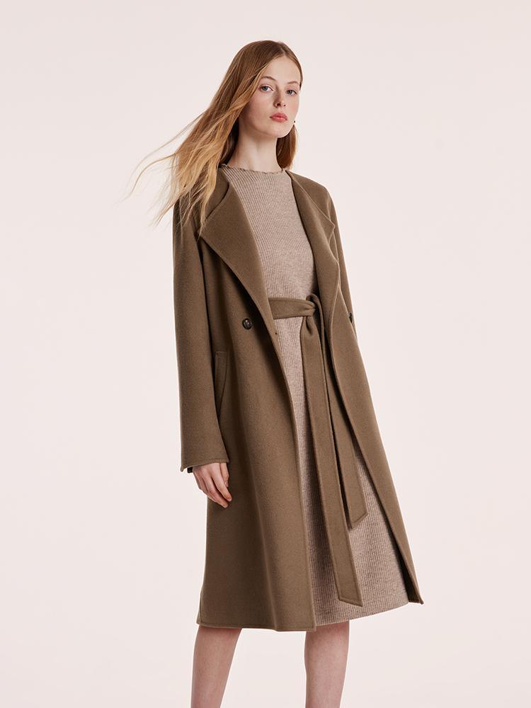 Coffee Tencel Wool Navy Collar Coat GOELIA