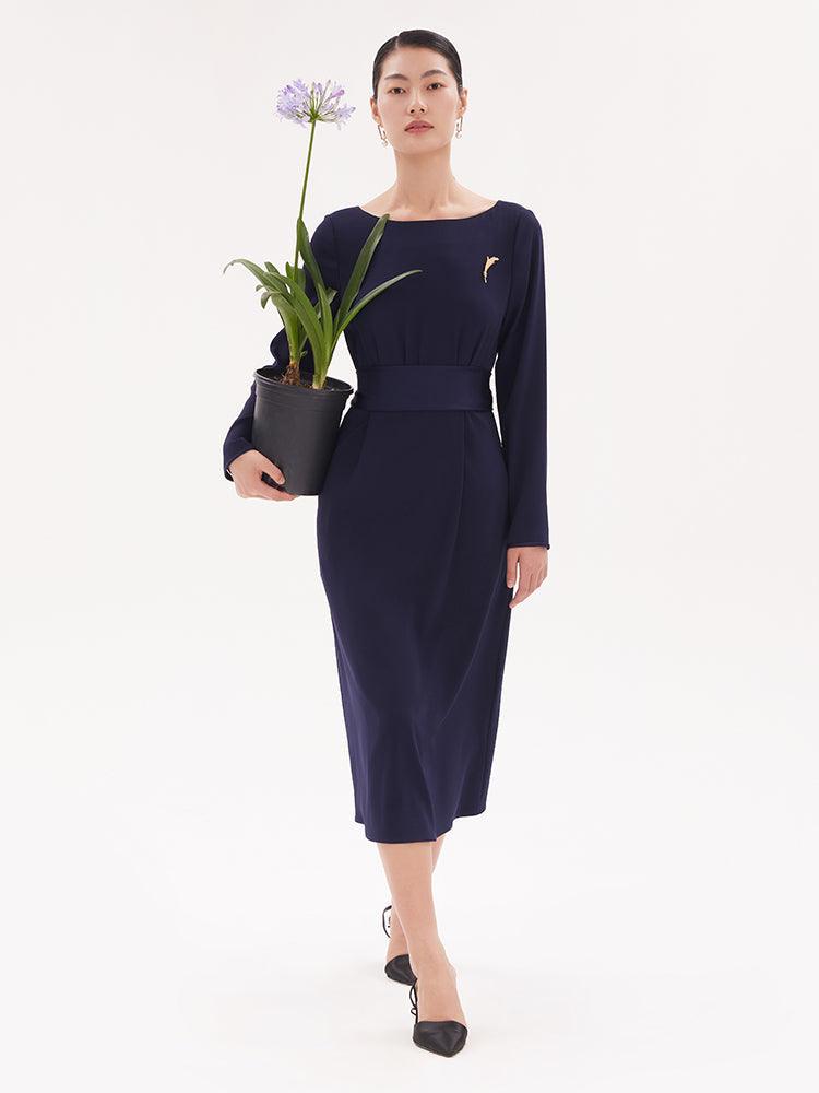 Triacetate Slim Dress (With Brooch) GOELIA