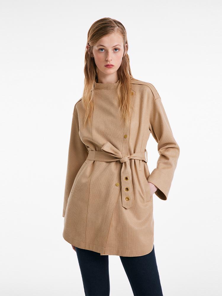 Faux Suede Trench Coat With Belt GOELIA