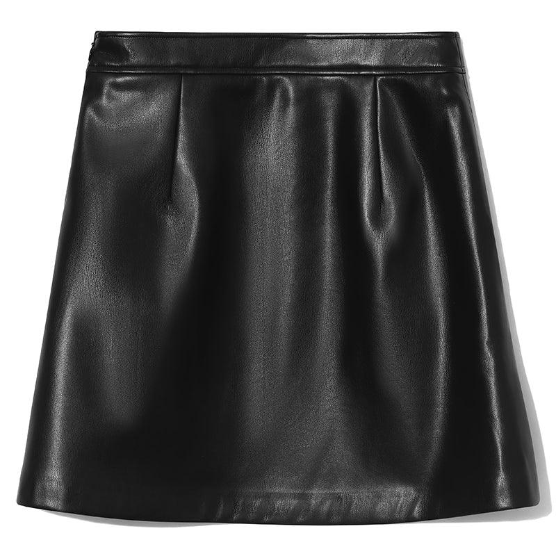 A-shape package hip leather skirt GOELIA