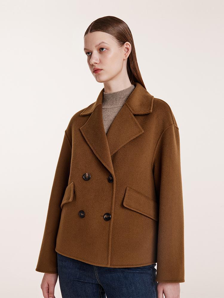 Wool And Cashmere Double-Faced Notched Lapel Short Coat GOELIA