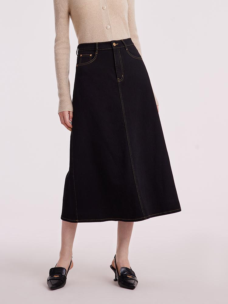 Black Denim A-Line Skirt GOELIA