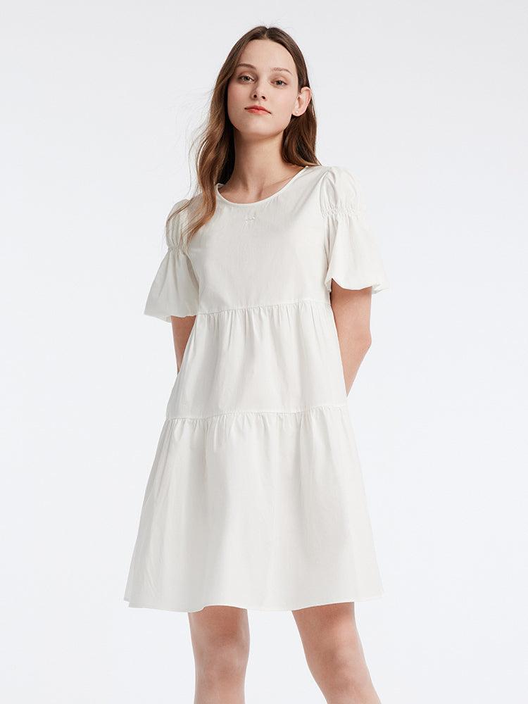 Bow Wrapped Lotus Sleeve Small White Dress GOELIA