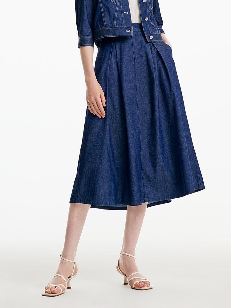 Blue Rubber Waist Denim Skirt GOELIA