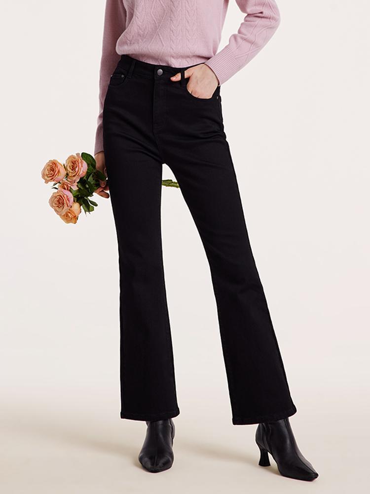 Black Ankle Length Flared Jeans GOELIA