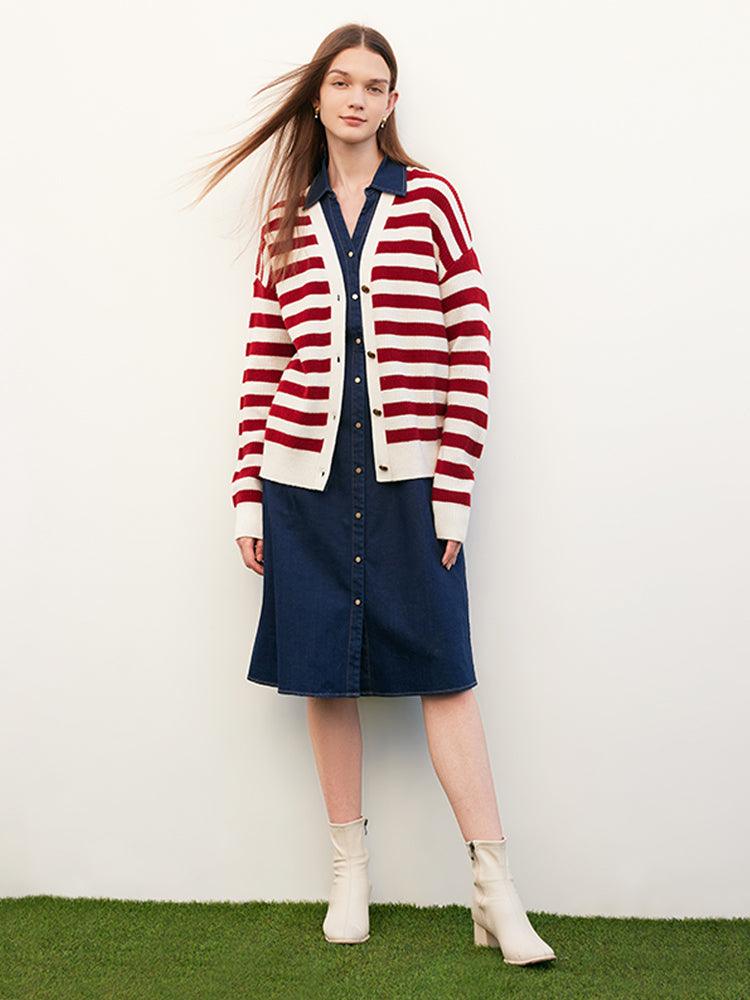 Red&White Stripe Oversized Cardigan GOELIA