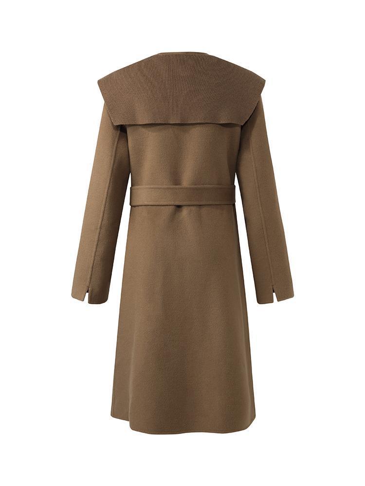 Coffee Tencel Wool Navy Collar Coat GOELIA