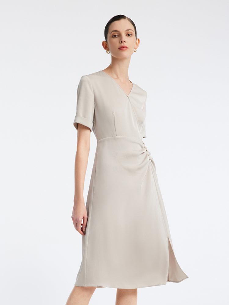 Acetate Beige V-neck Dress GOELIA